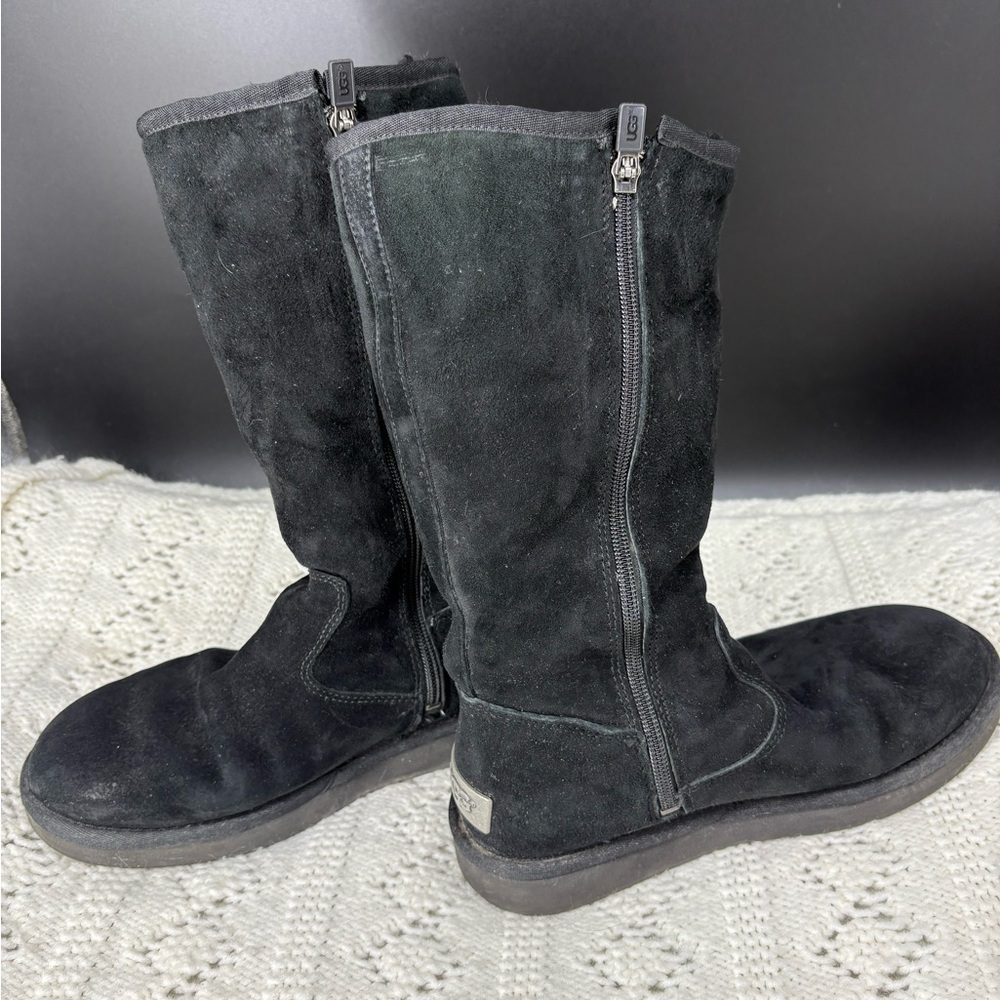 UGG Alber Mid-Calf Black Suede Boots Women’s Size 7 Fur Lined Side Zip - Picture 3 of 11